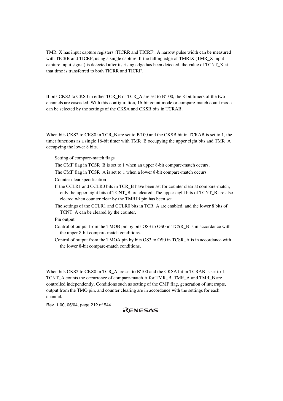 3 input capture operation, 8 tmr_b and tmr_a cascaded connection, 1 16-bit count mode | 2 compare-match count mode | Renesas H8S/2111B User Manual | Page 246 / 582