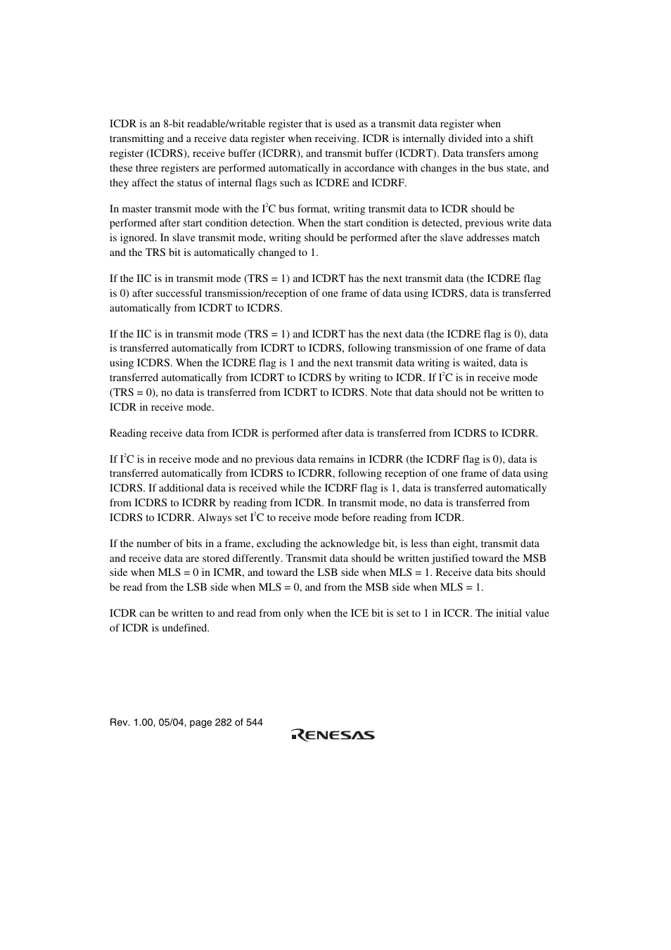 1 i2c bus data register (icdr) | Renesas H8S/2111B User Manual | Page 316 / 582