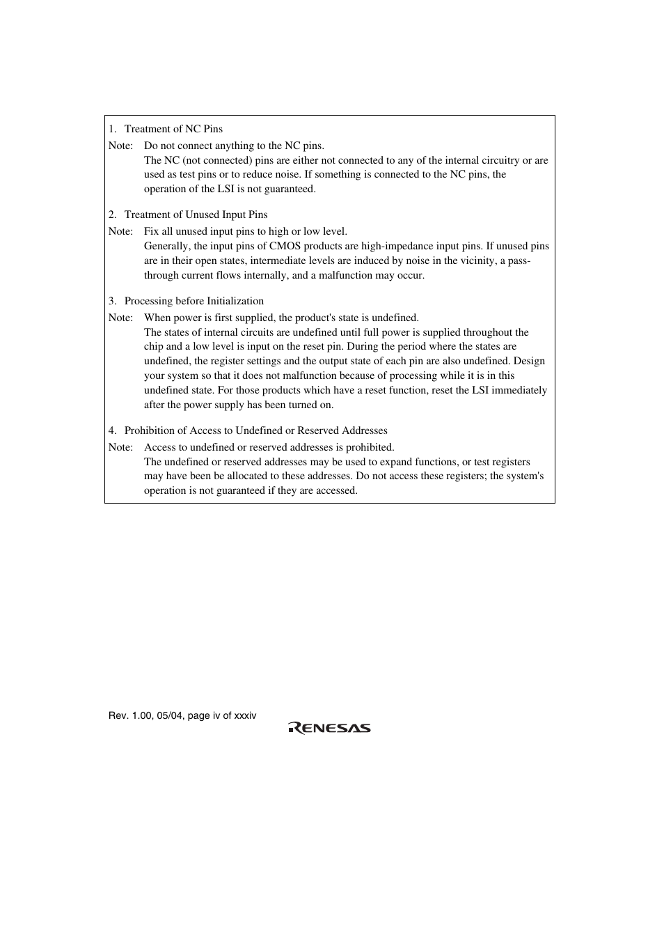 General precautions on handling of product | Renesas H8S/2111B User Manual | Page 4 / 582