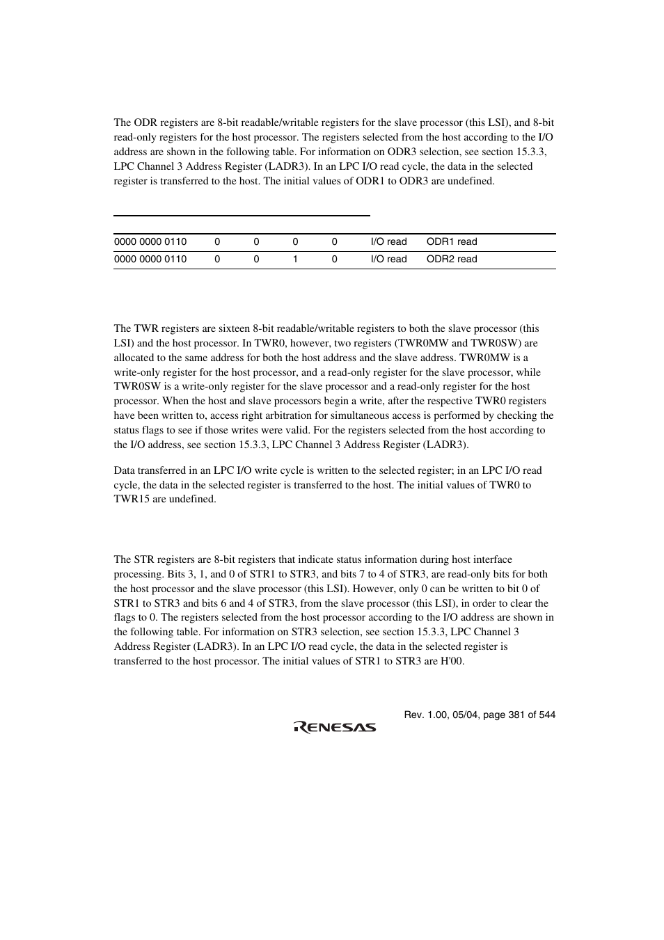 5 output data registers 1 to 3 (odr1 to odr3), 7 status registers 1 to 3 (str1 to str3) | Renesas H8S/2111B User Manual | Page 415 / 582