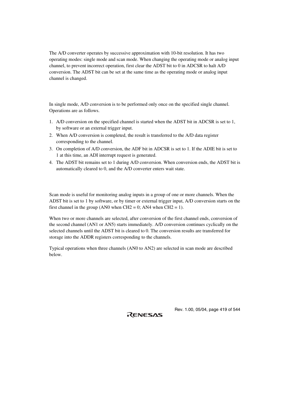 4 operation, 1 single mode, 2 scan mode | Renesas H8S/2111B User Manual | Page 453 / 582