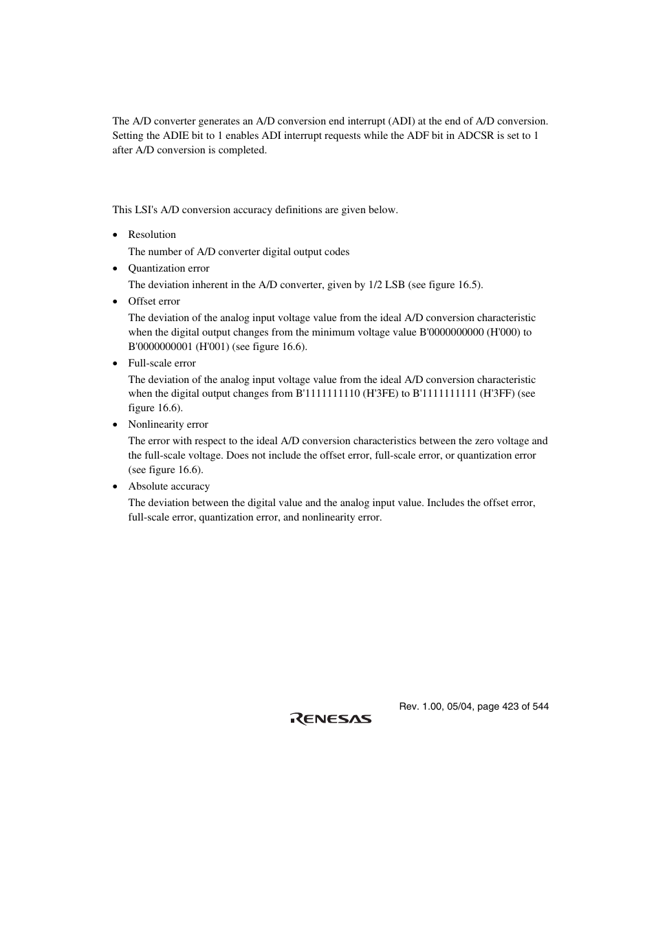 5 interrupt sources, 6 a/d conversion accuracy definitions | Renesas H8S/2111B User Manual | Page 457 / 582