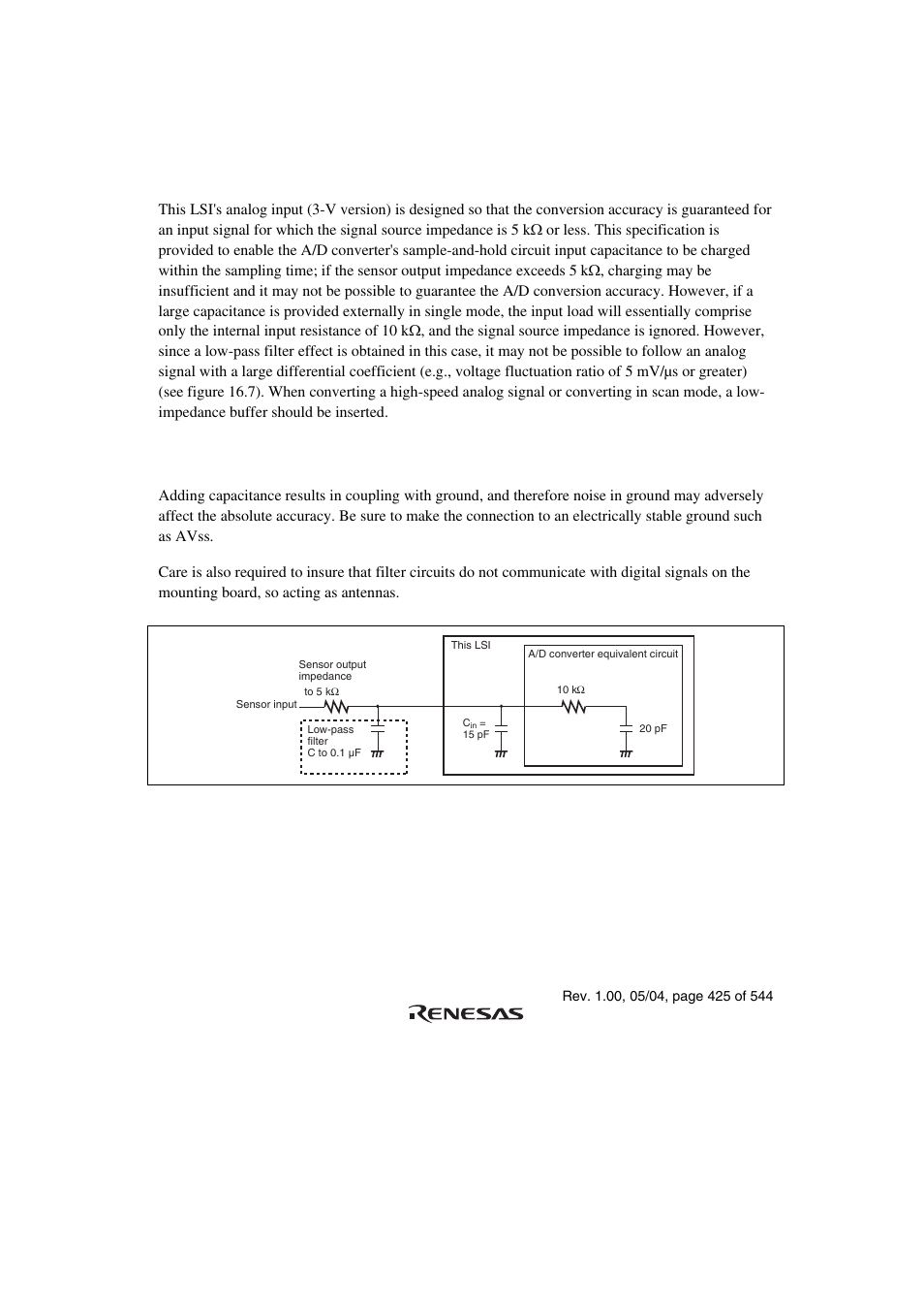 7 usage notes, 1 permissible signal source impedance, 2 influences on absolute accuracy | Renesas H8S/2111B User Manual | Page 459 / 582