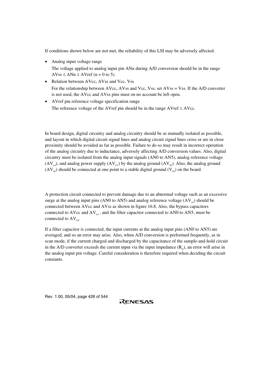 4 notes on board design, 5 notes on noise countermeasures | Renesas H8S/2111B User Manual | Page 460 / 582