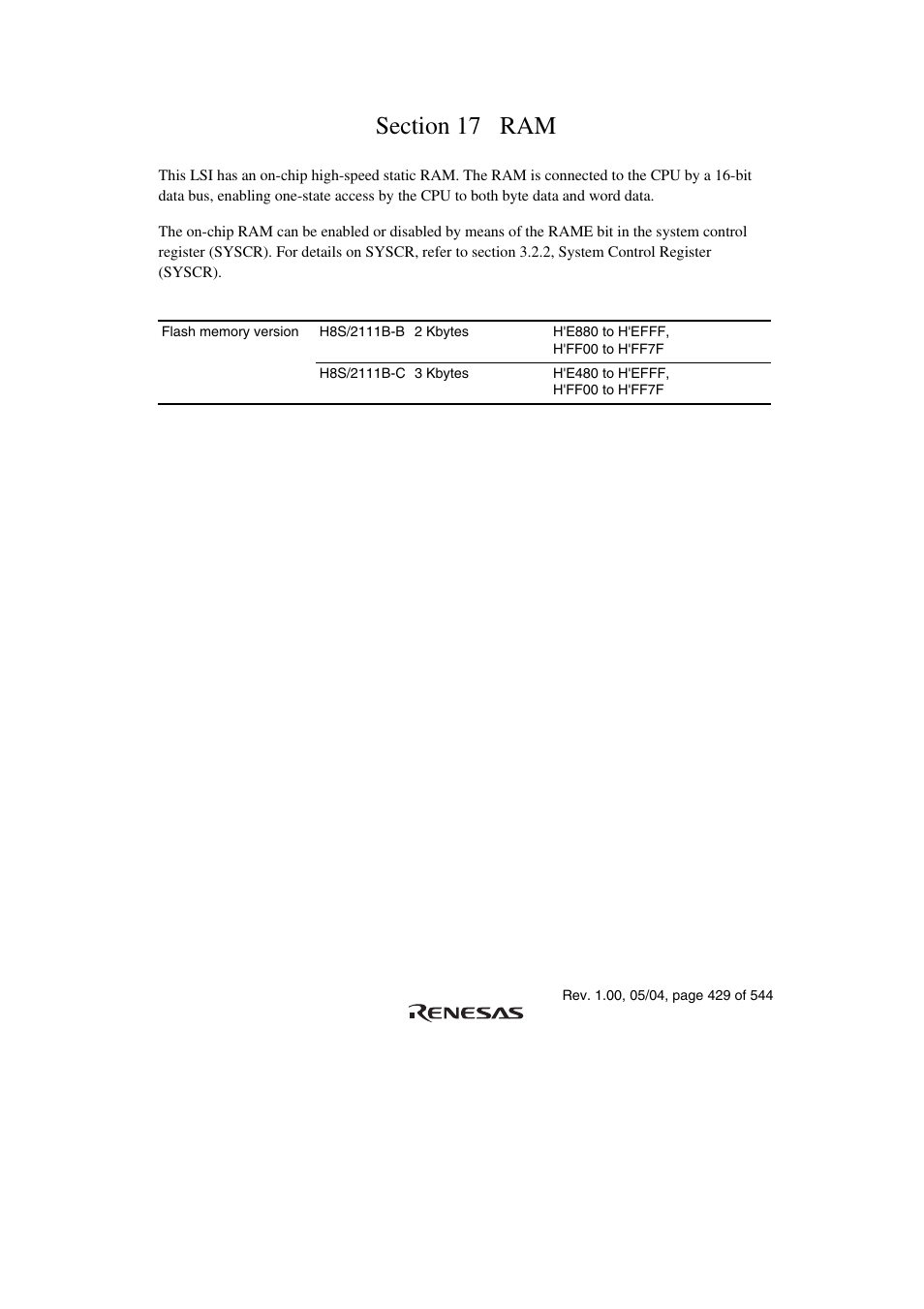 Section 17 ram | Renesas H8S/2111B User Manual | Page 463 / 582