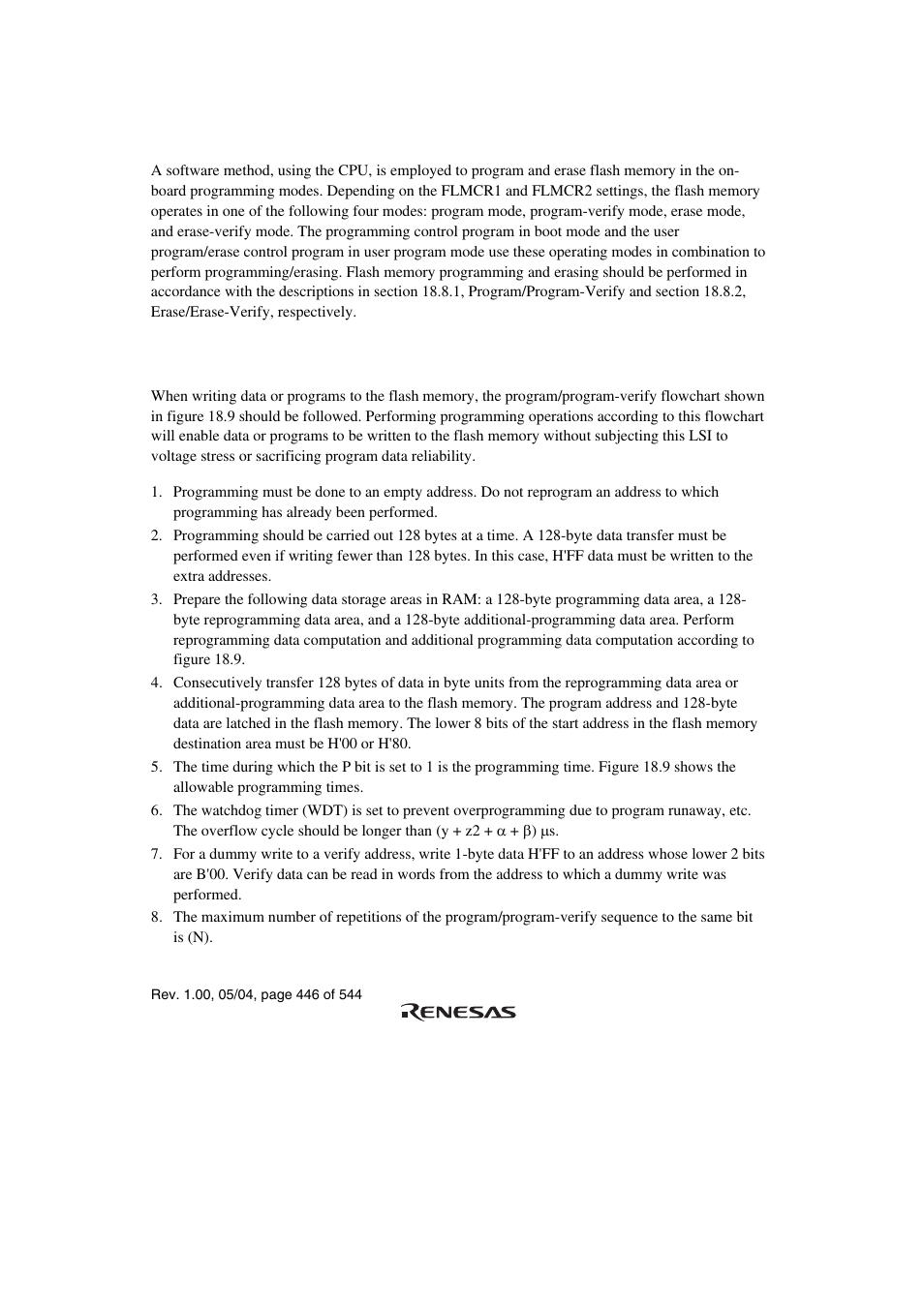 8 flash memory programming/erasing, 1 program/program-verify | Renesas H8S/2111B User Manual | Page 480 / 582