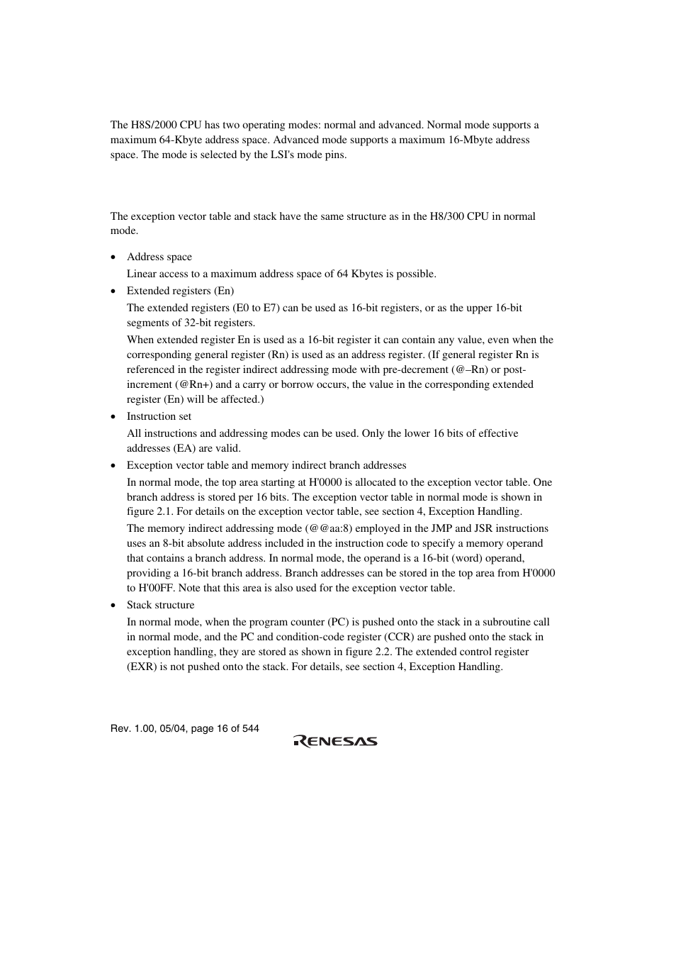 2 cpu operating modes, 1 normal mode | Renesas H8S/2111B User Manual | Page 50 / 582
