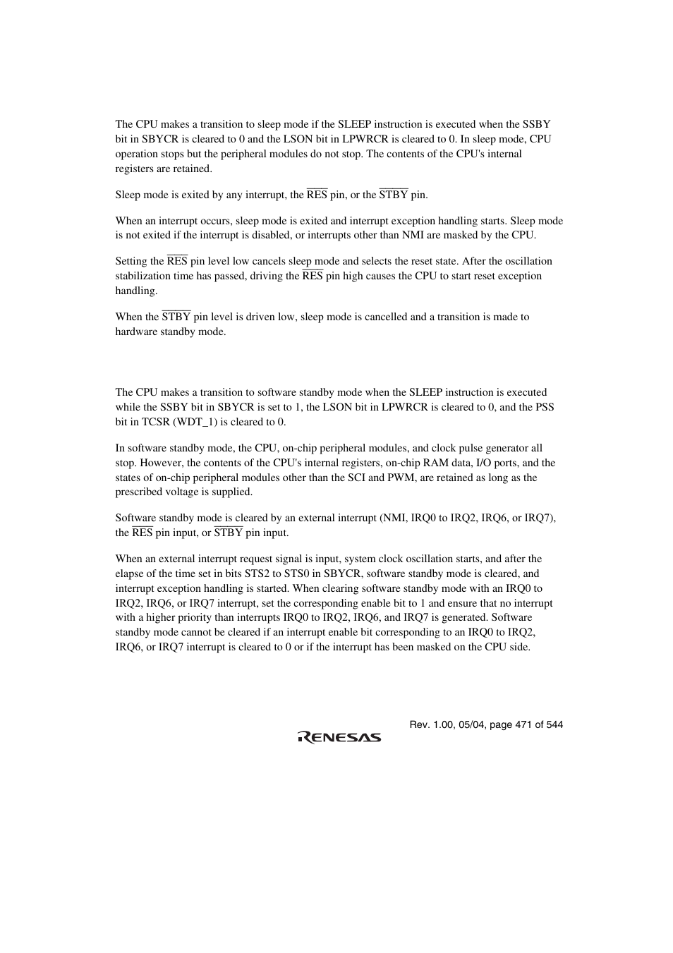 4 sleep mode, 5 software standby mode | Renesas H8S/2111B User Manual | Page 505 / 582