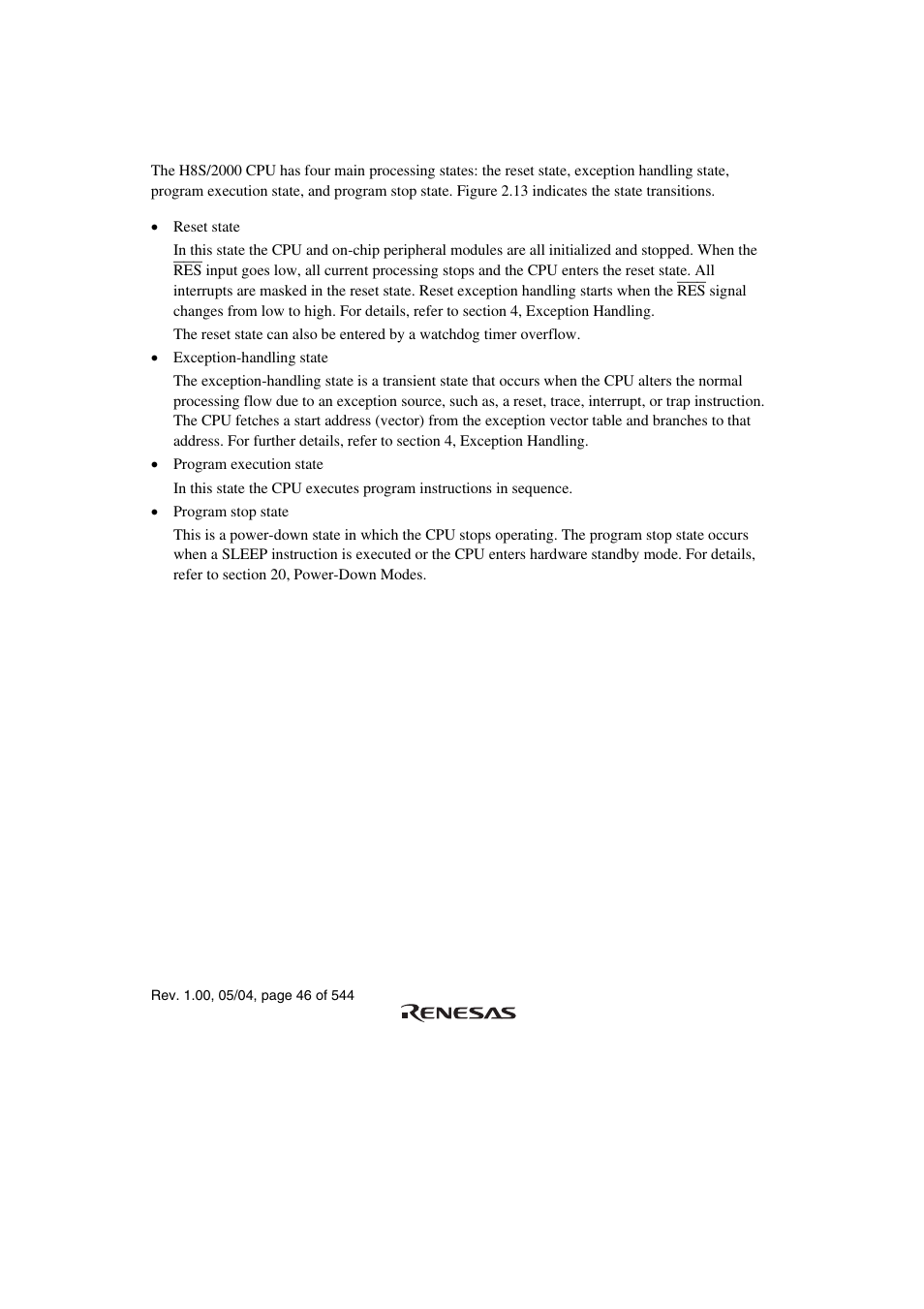 8 processing states | Renesas H8S/2111B User Manual | Page 80 / 582