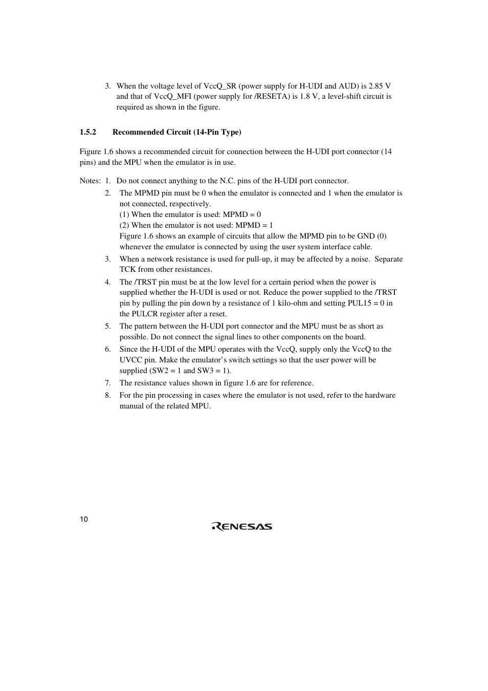 2 recommended circuit (14-pin type) | Renesas Emulator System SH7362 User Manual | Page 18 / 66