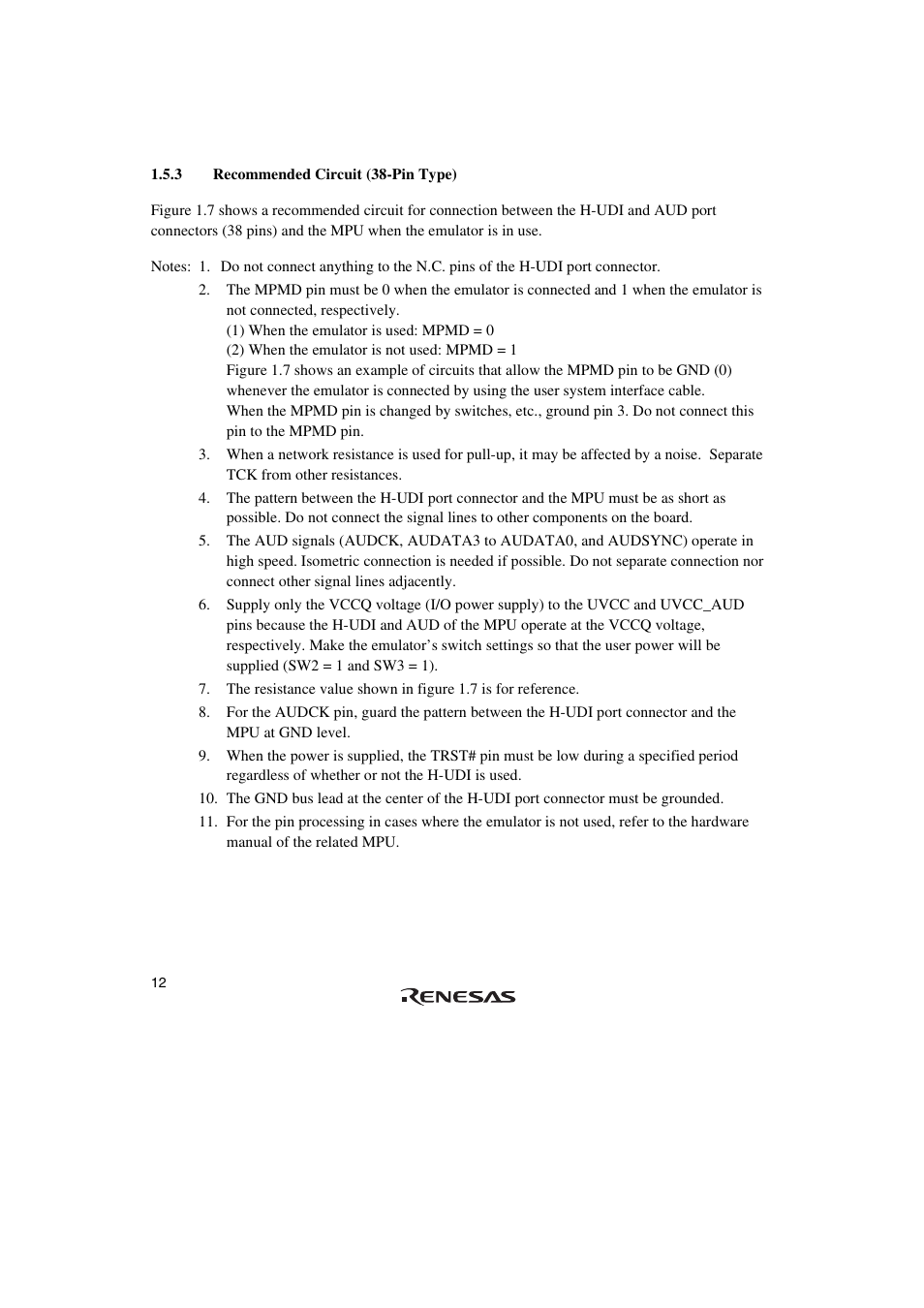 3 recommended circuit (38-pin type) | Renesas Emulator System SH7362 User Manual | Page 20 / 66