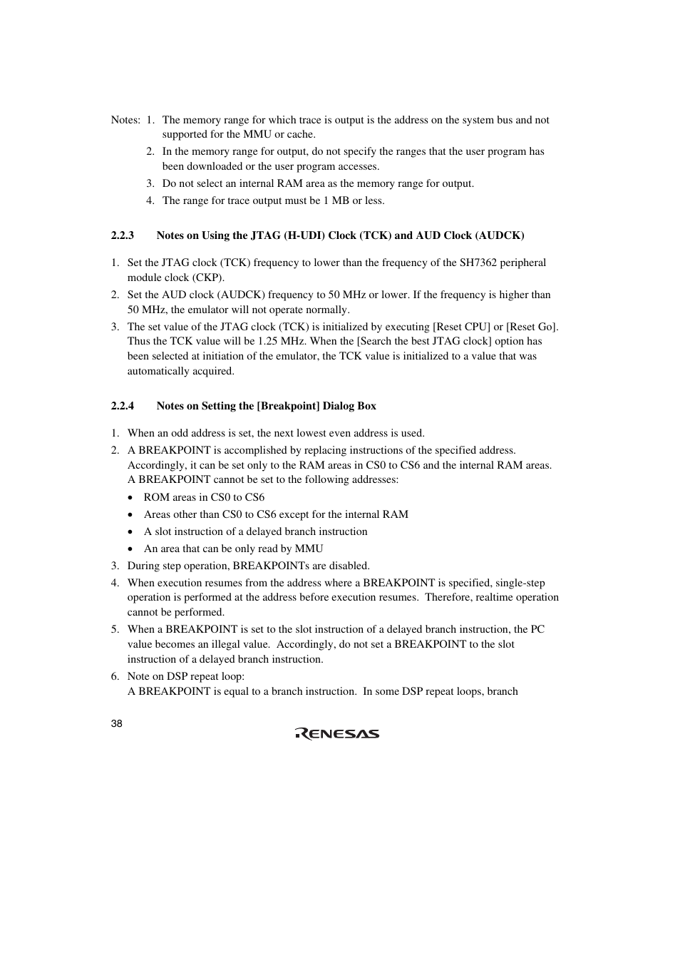 4 notes on setting the [breakpoint] dialog box | Renesas Emulator System SH7362 User Manual | Page 46 / 66