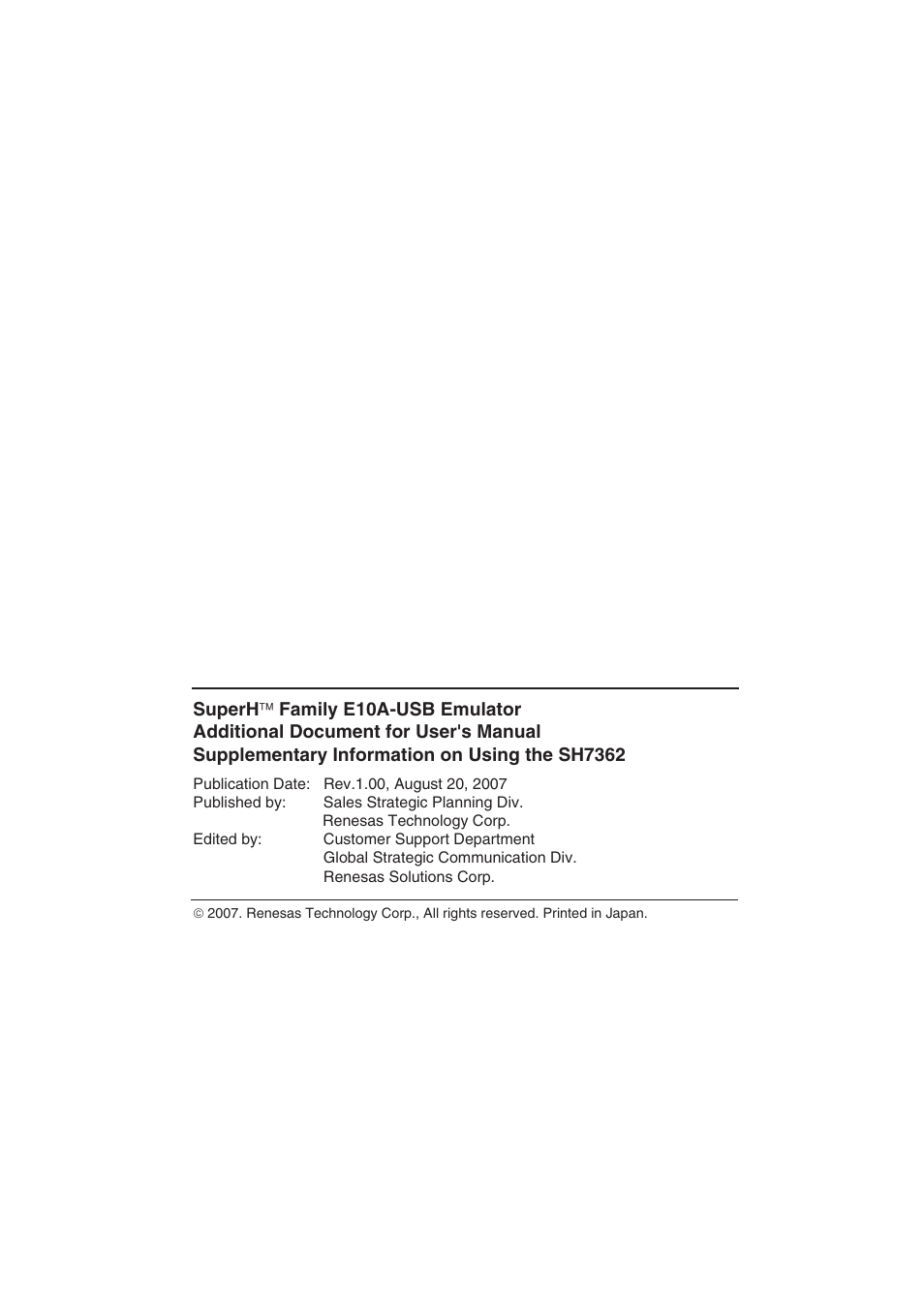 Colophon | Renesas Emulator System SH7362 User Manual | Page 63 / 66