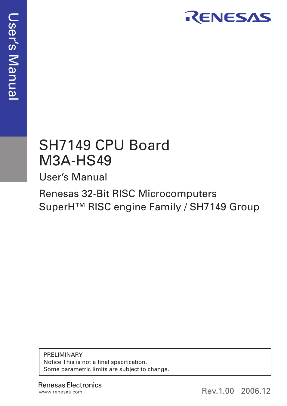 Use r’s m an ua l | Renesas SH7149 User Manual | Page 3 / 60