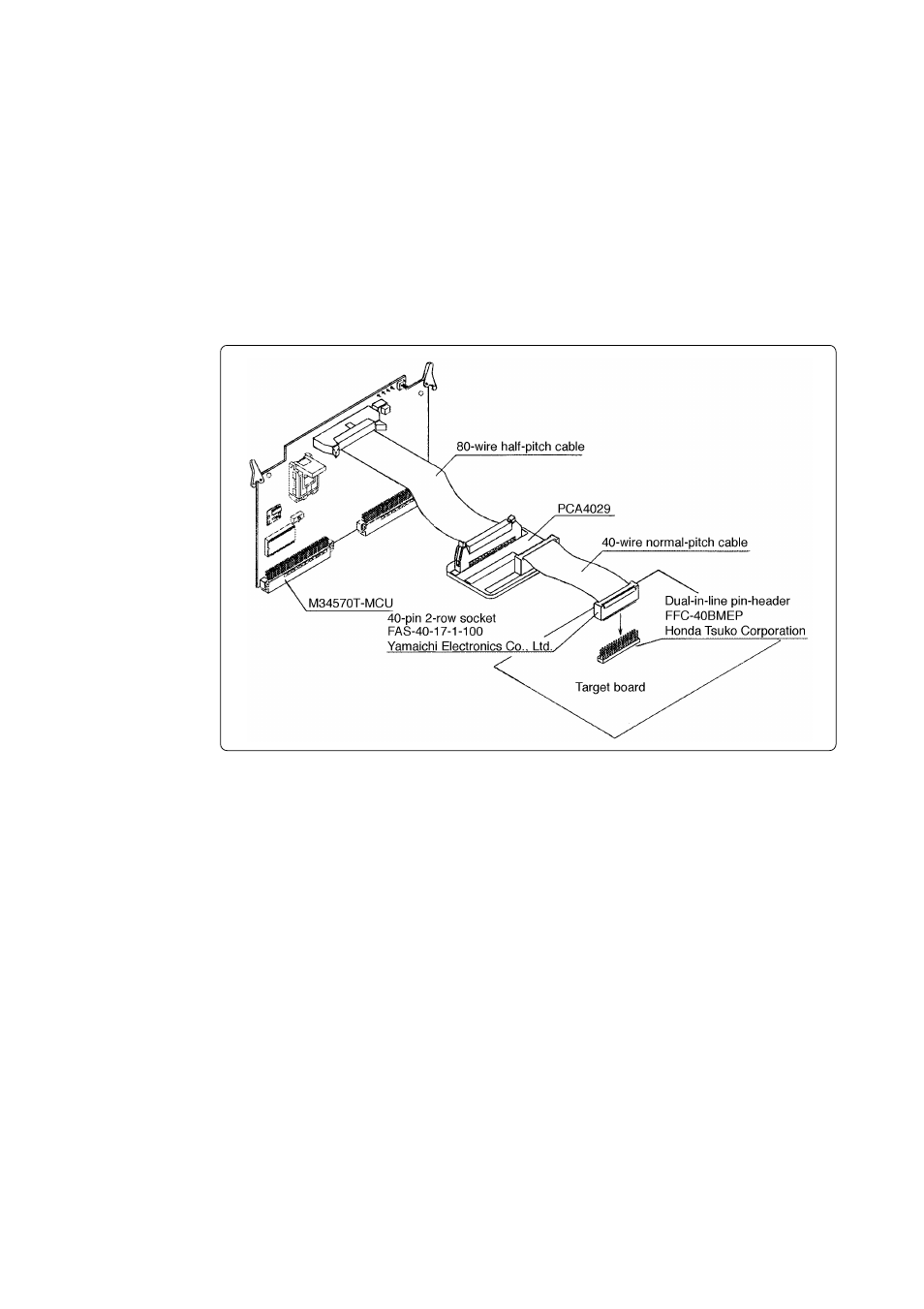 5 connection to the target system | Renesas MCU Board for PC4504 Emulator System M34570T-MCU User Manual | Page 21 / 36