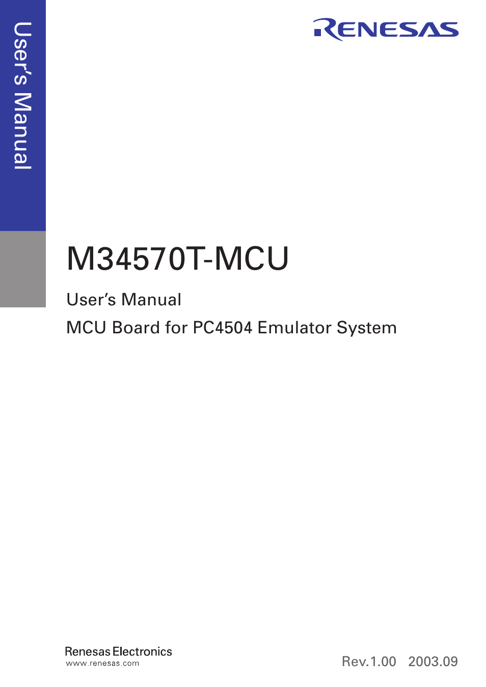 Renesas MCU Board for PC4504 Emulator System M34570T-MCU User Manual | Page 3 / 36