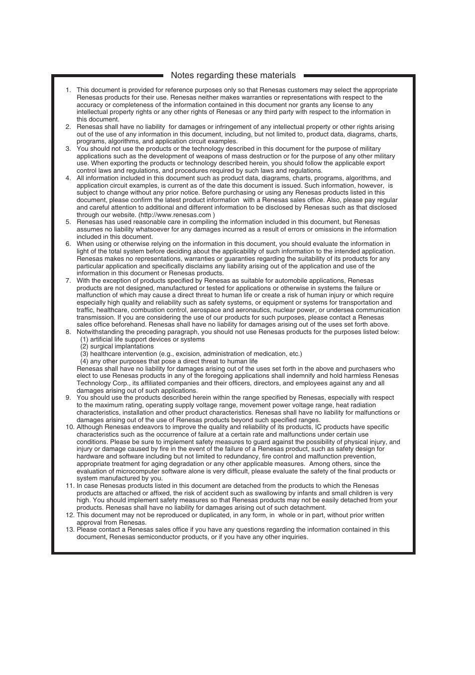 Notes regarding these materials | Renesas H8/3062 User Manual | Page 5 / 34