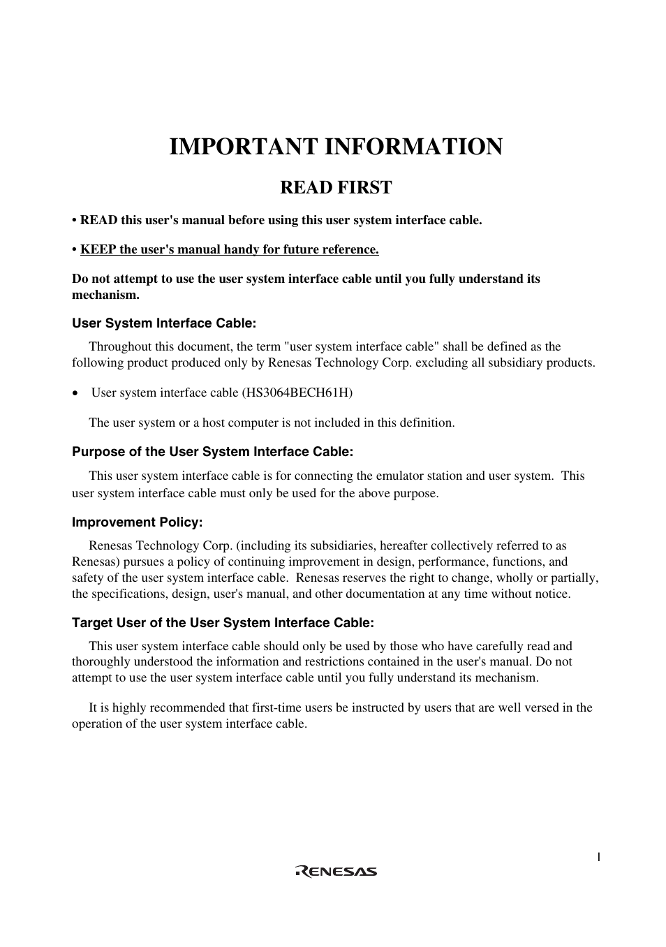 Important information, Read first | Renesas H8/3062 User Manual | Page 7 / 34