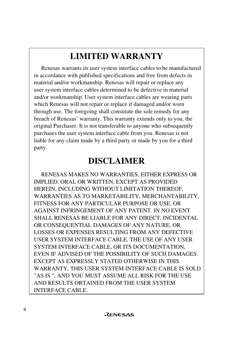 Limited warranty, Disclaimer | Renesas H8/3062 User Manual | Page 8 / 34