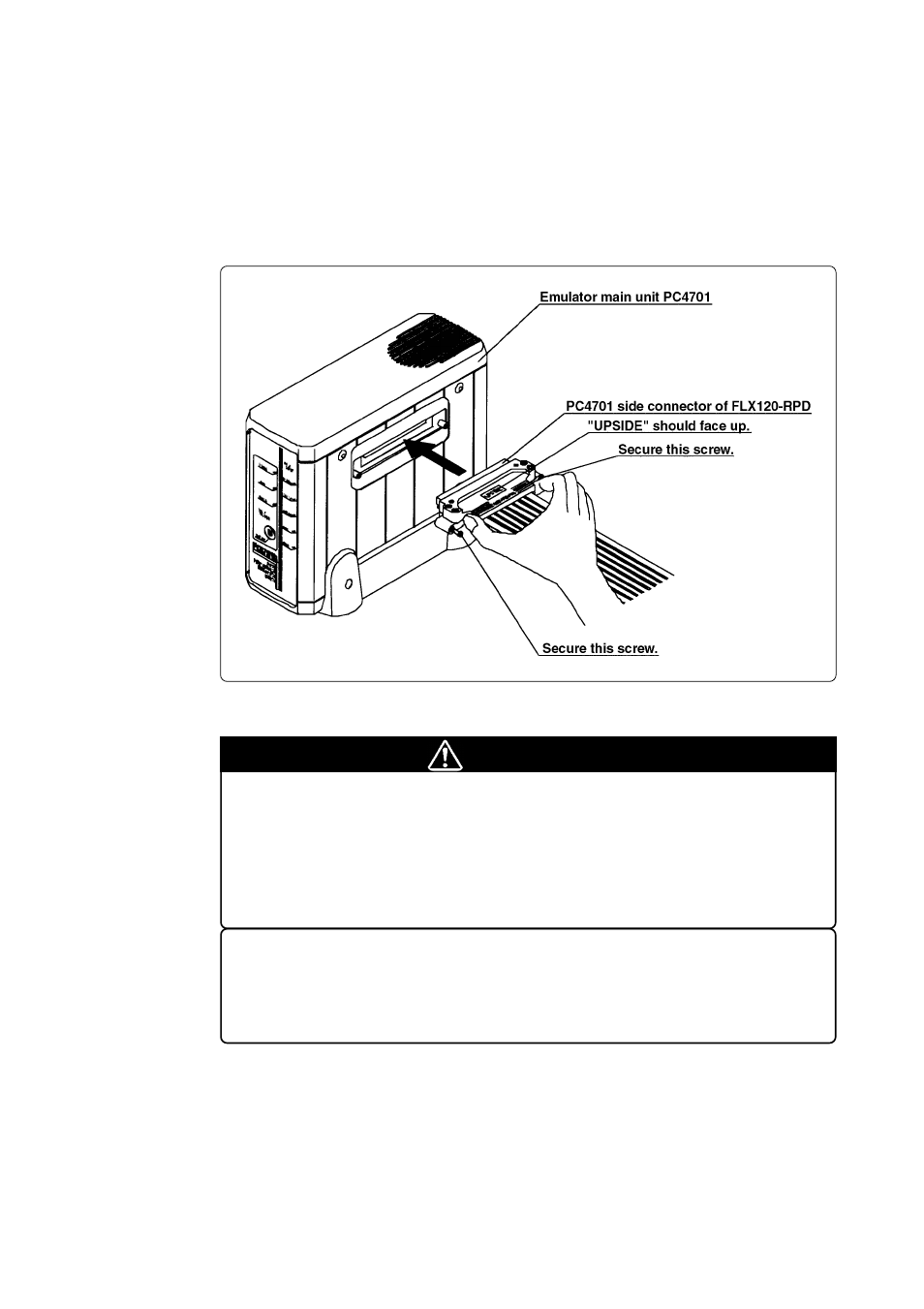 4 connecting the pc4701, 1) connecting the cable to the pc4701, Caution | Renesas Emulation Pod M37760T-RPD-E User Manual | Page 31 / 66