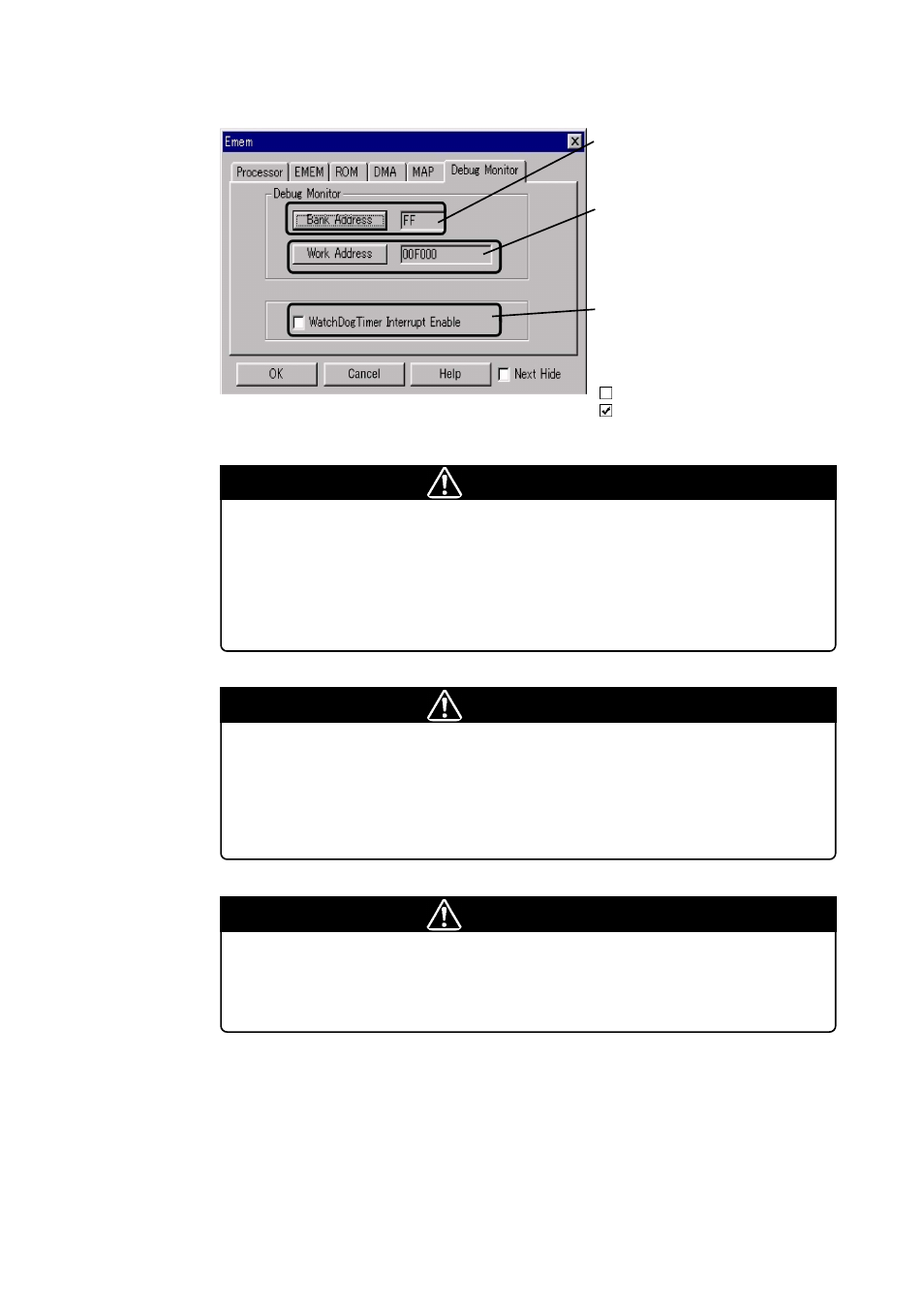 3) setting debug monitor tab, Caution | Renesas Emulation Pod M37760T-RPD-E User Manual | Page 41 / 66