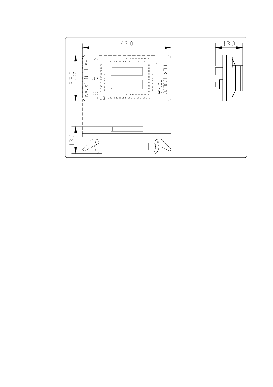 2) external dimensions of the converter board | Renesas Emulation Pod M37760T-RPD-E User Manual | Page 53 / 66