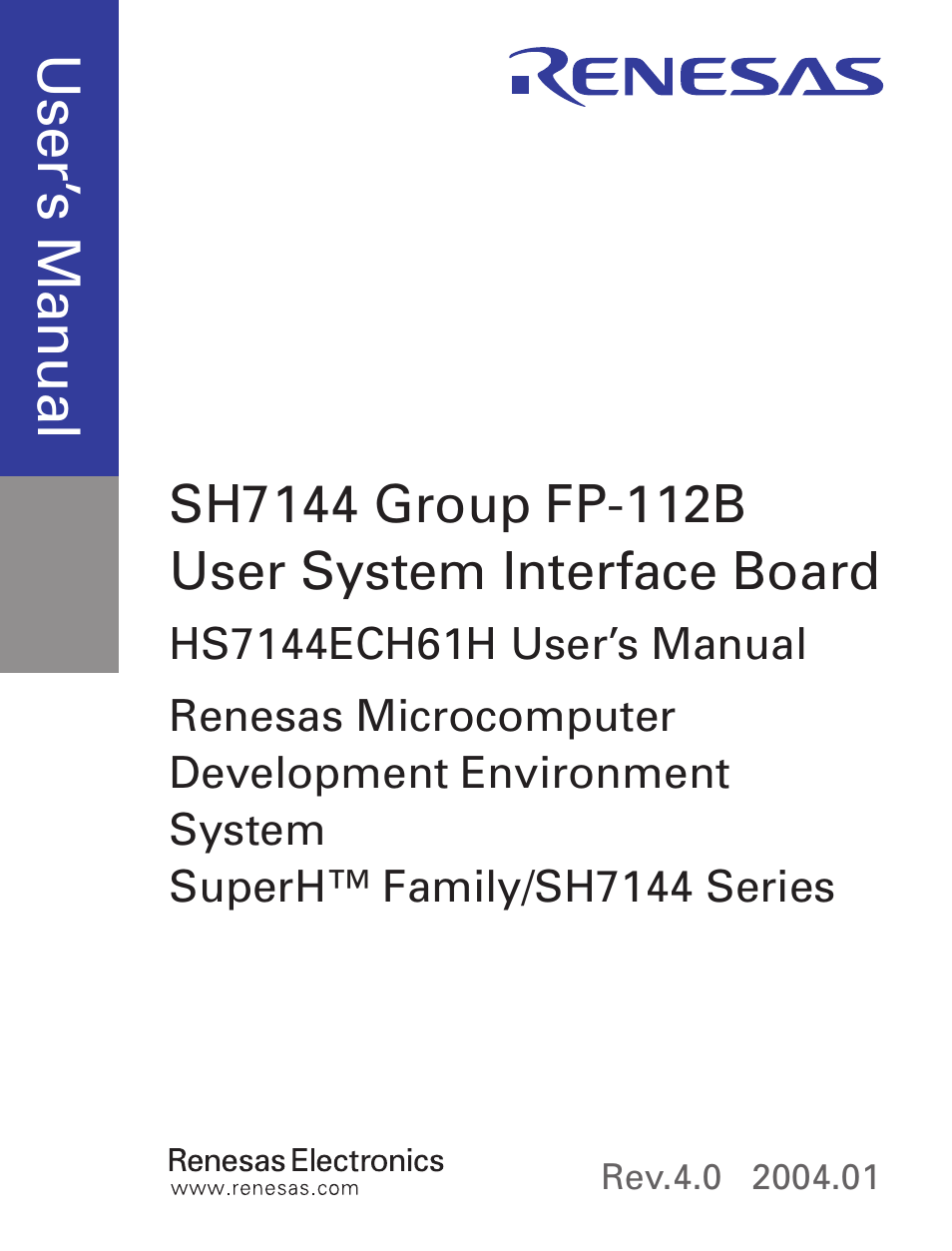 Cover, Use r’s m an ua l | Renesas HS7144ECH61H User Manual | Page 3 / 32