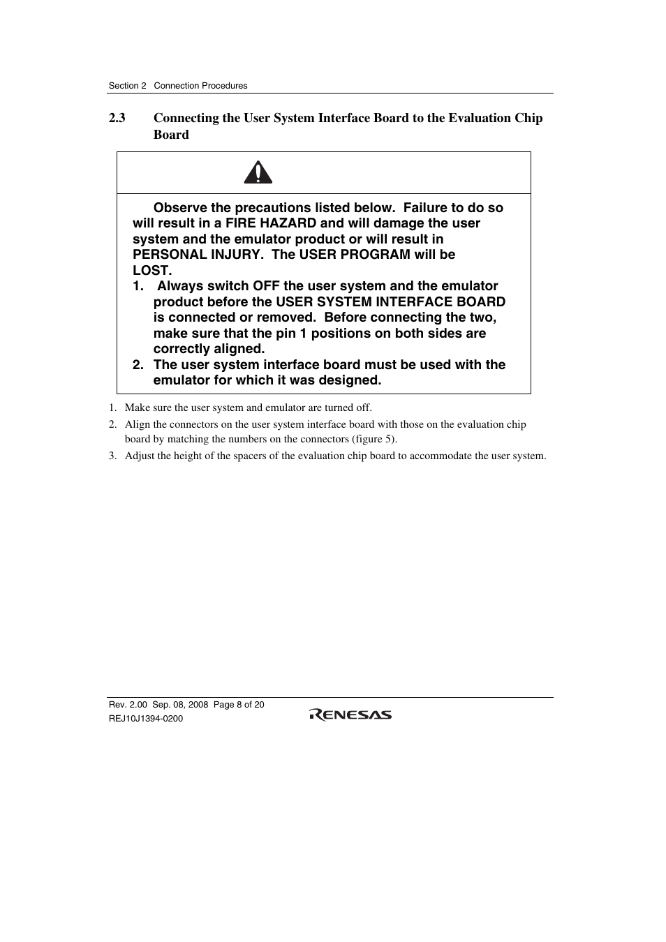 Warning | Renesas H8SX/1651 User Manual | Page 22 / 38