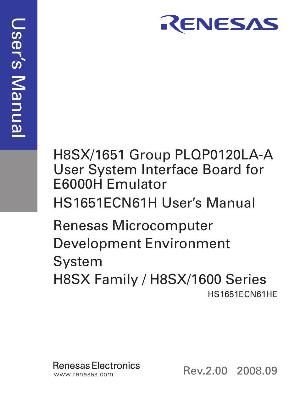 Cover, Use r’s m an ua l | Renesas H8SX/1651 User Manual | Page 3 / 38