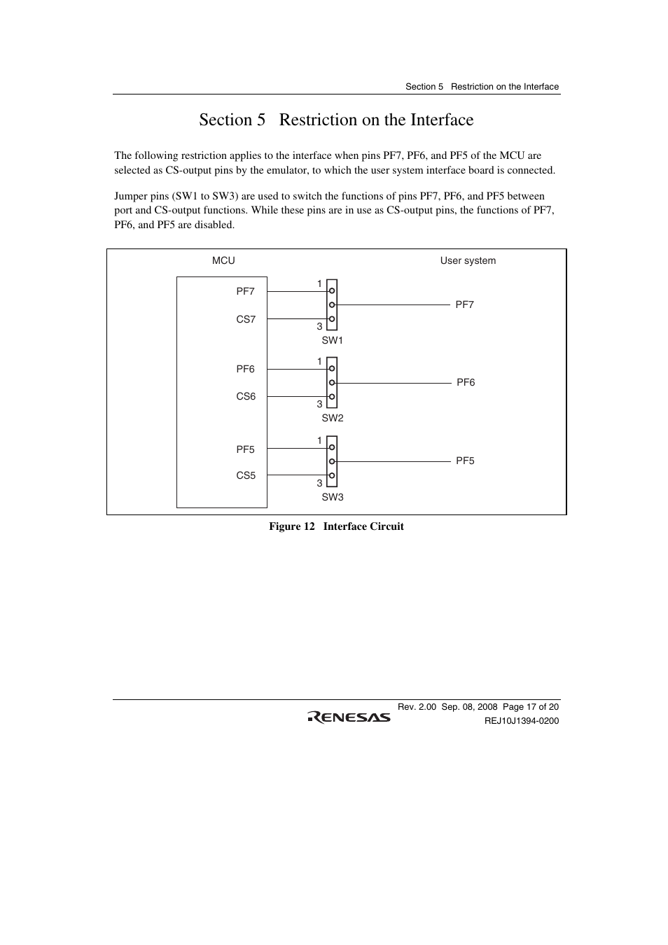 Section 5 restriction on the interface | Renesas H8SX/1651 User Manual | Page 31 / 38
