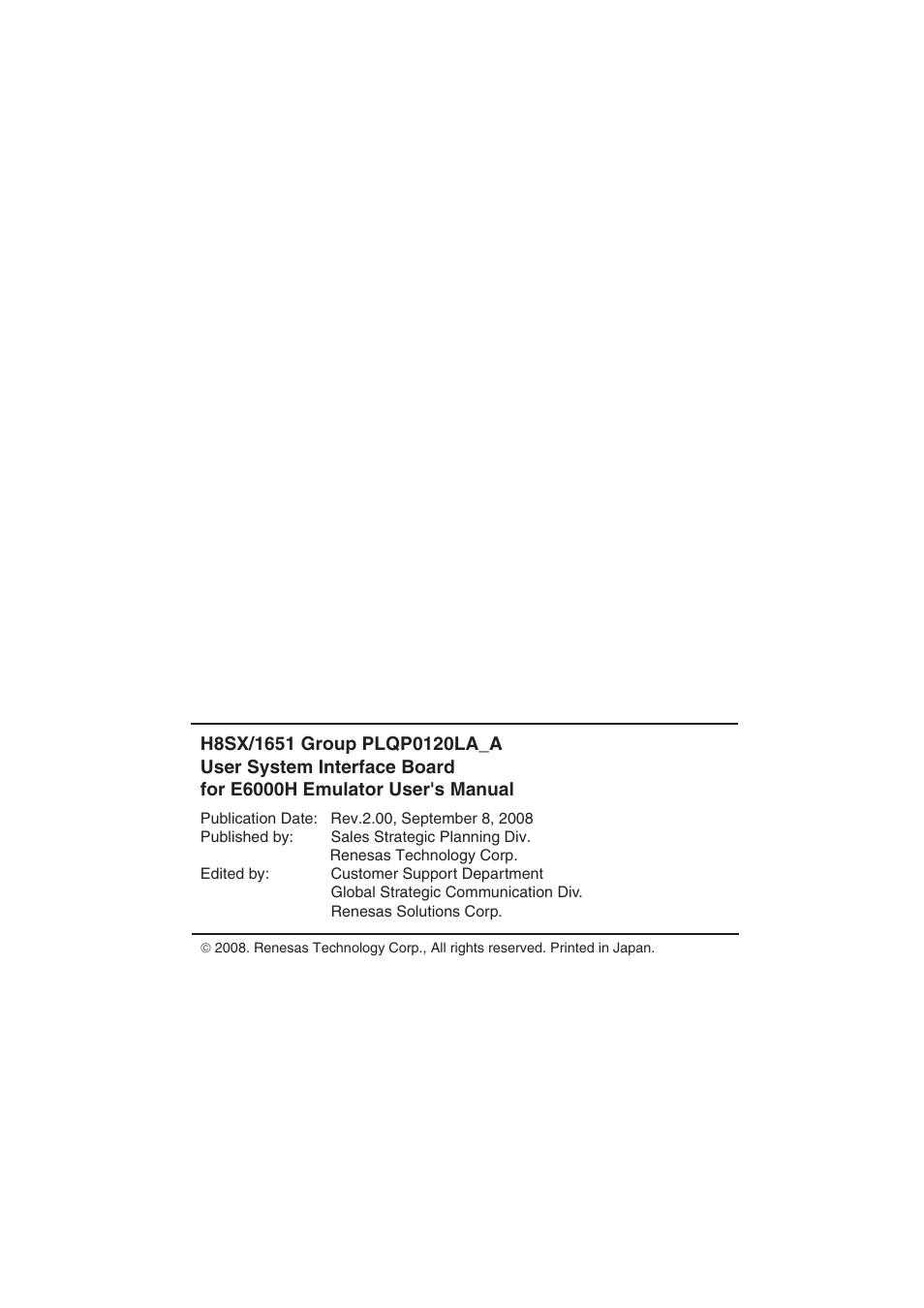 Colophon | Renesas H8SX/1651 User Manual | Page 35 / 38