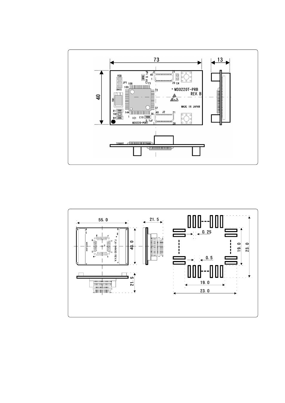 2 external dimensions, 1) external dimensions of the pod probe | Renesas M30220TF-PRB User Manual | Page 45 / 56