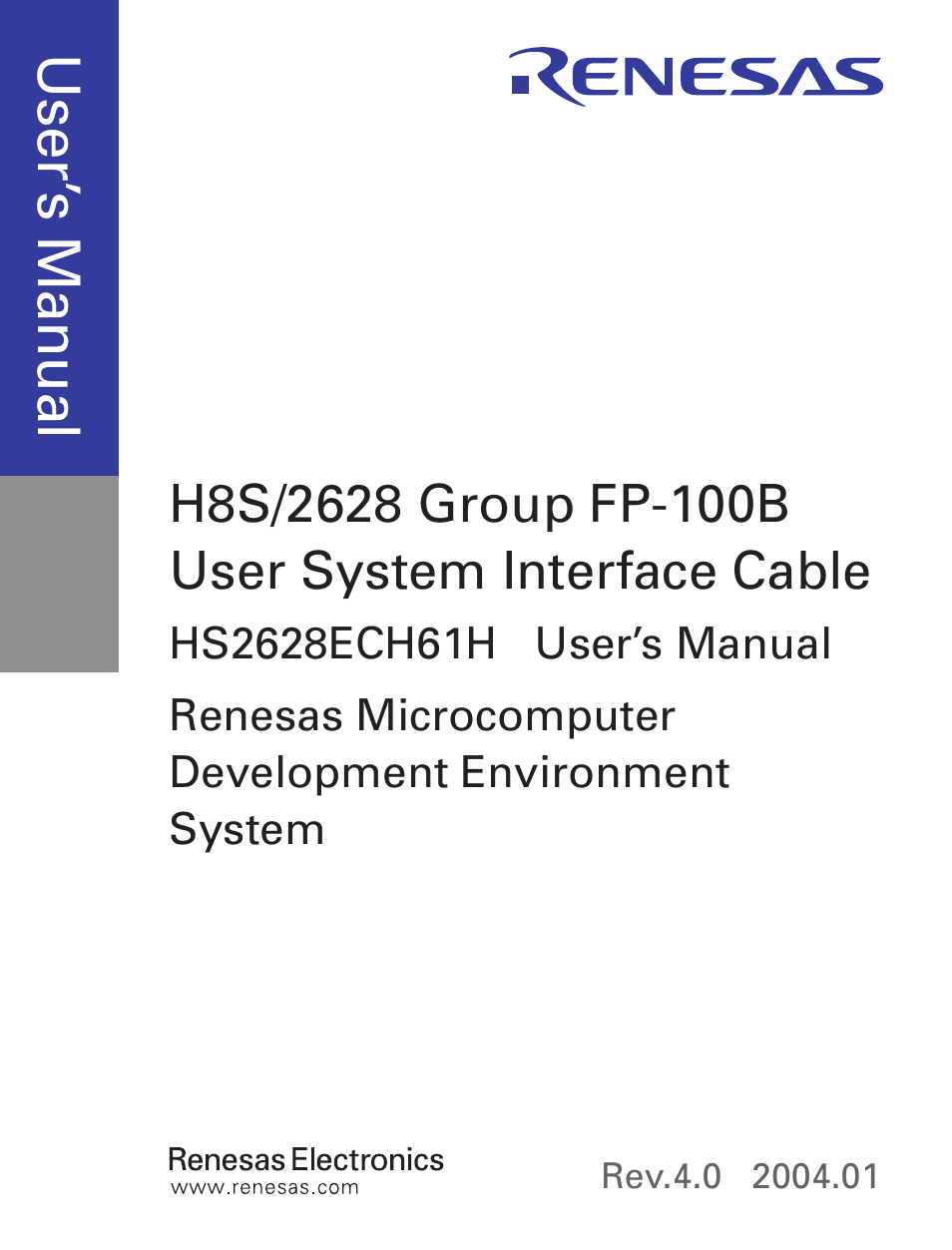 Cover, Use r’s m an ua l | Renesas H8S/2628 User Manual | Page 3 / 28