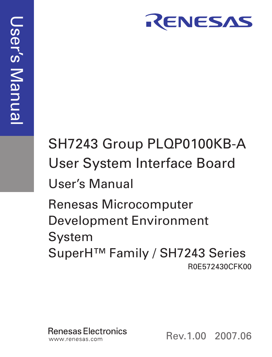 Cover, Use r’s m an ua l | Renesas SH7243 User Manual | Page 3 / 46