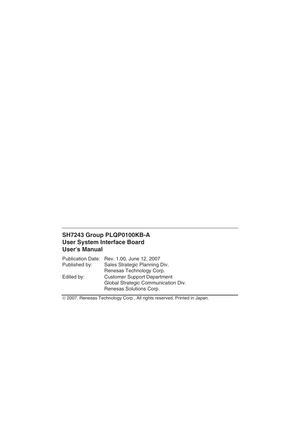 Colophon | Renesas SH7243 User Manual | Page 43 / 46