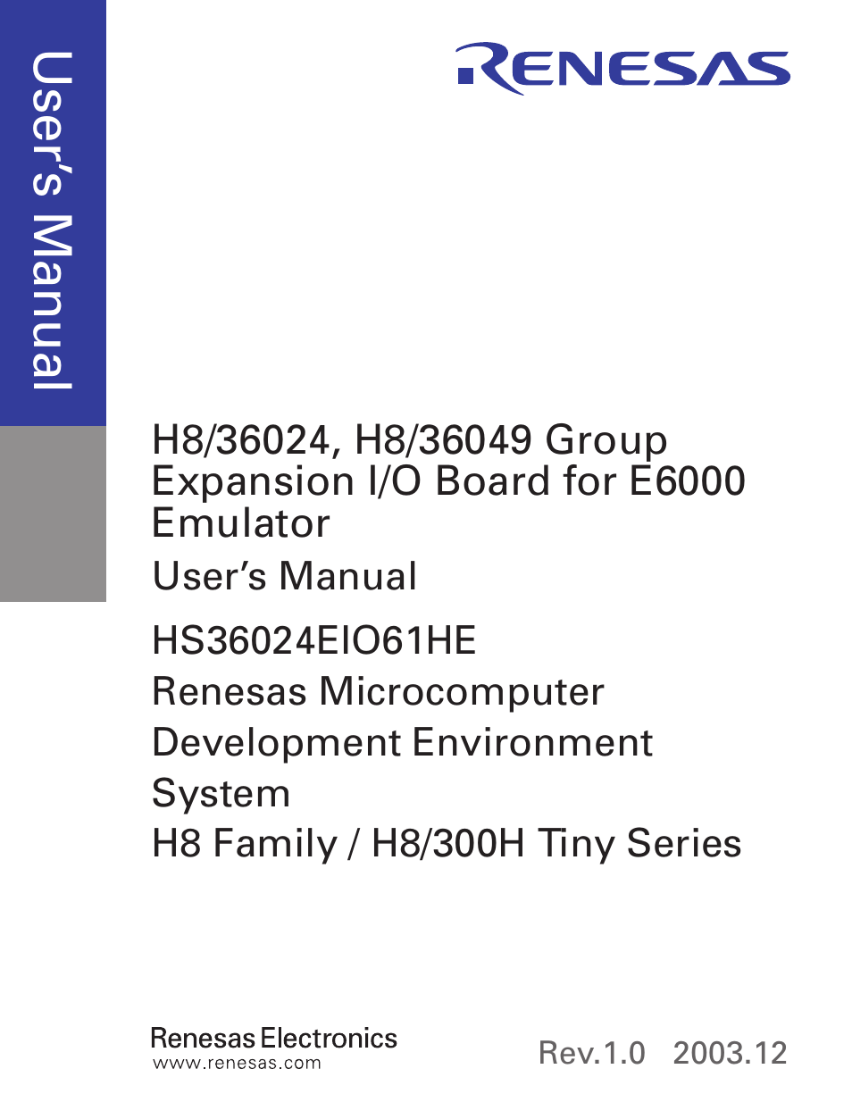Cover, Use r’s m an ua l | Renesas H8/36049 User Manual | Page 3 / 22
