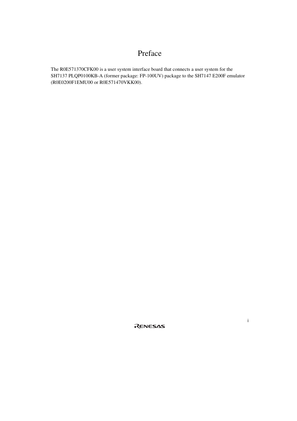 Preface | Renesas R0E571370CFK00 User Manual | Page 17 / 42