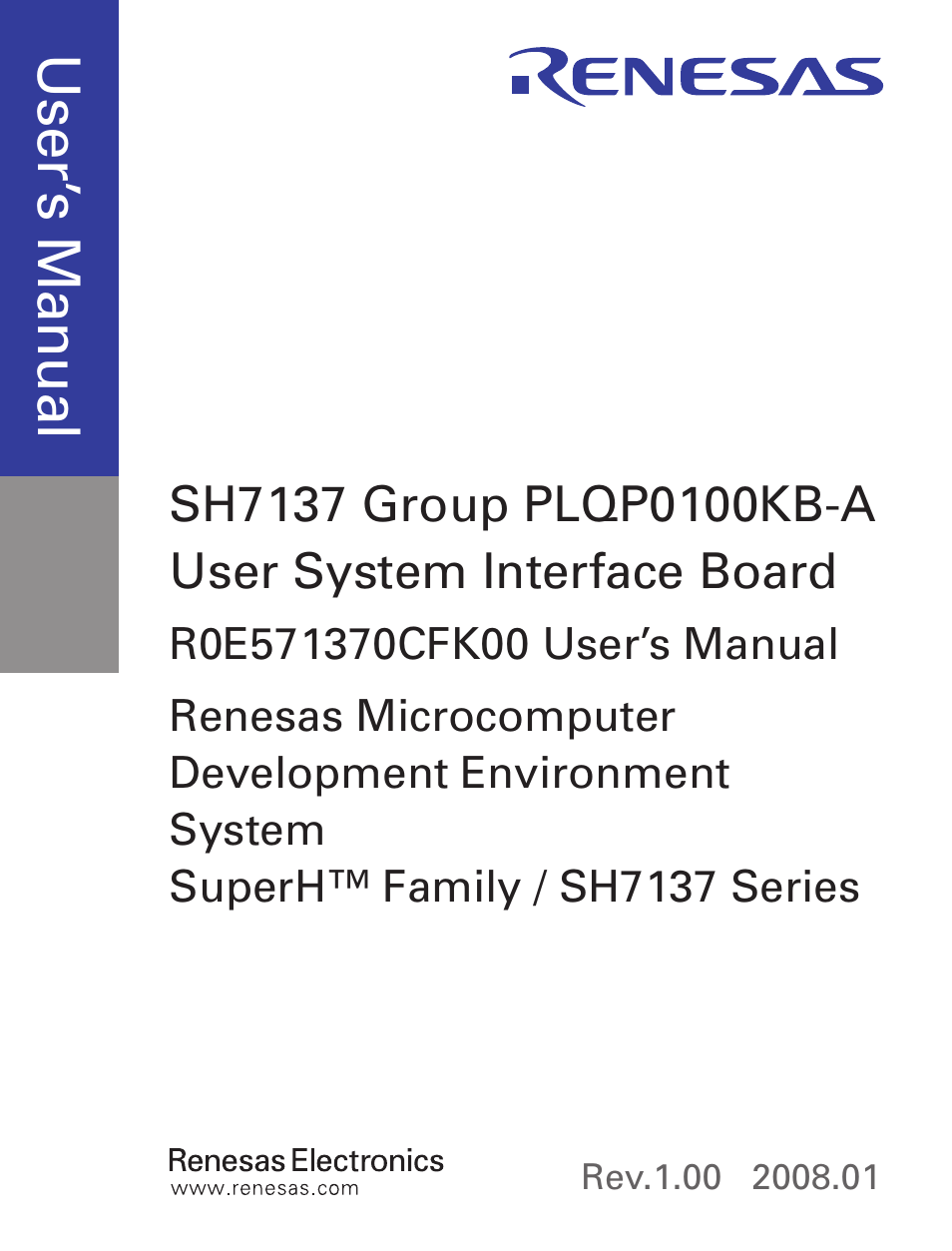 Cover, Use r’s m an ua l | Renesas R0E571370CFK00 User Manual | Page 3 / 42