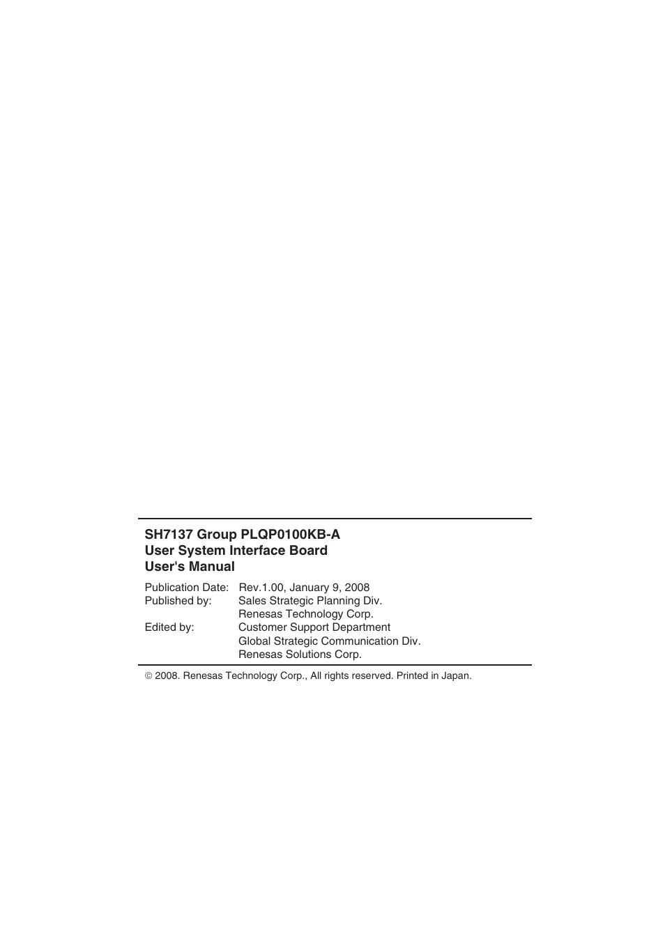Colophon | Renesas R0E571370CFK00 User Manual | Page 39 / 42
