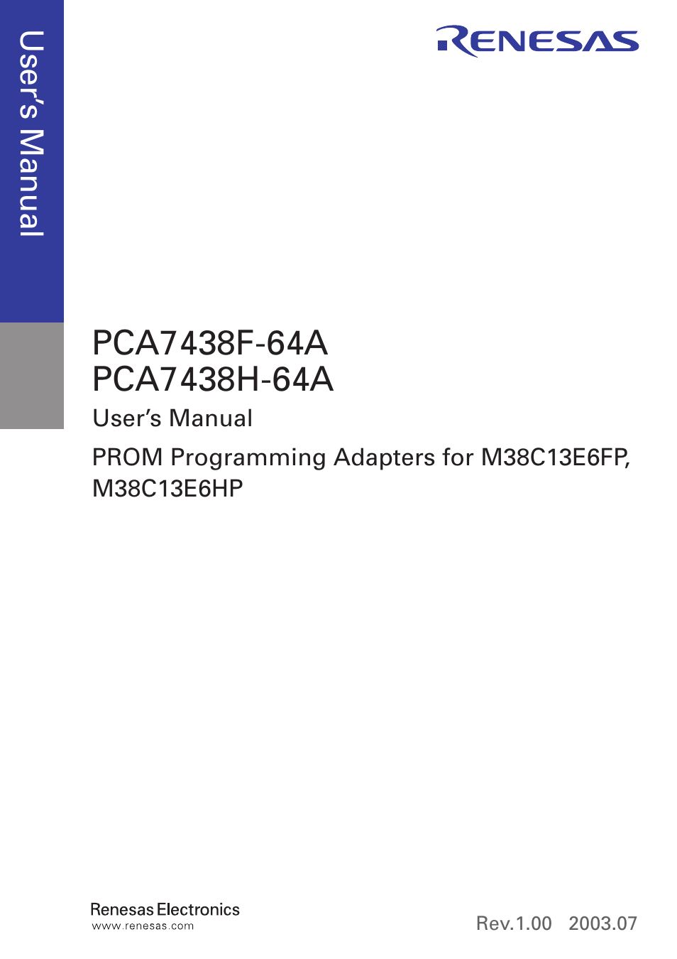 Renesas PROM Programming Adapters PCA7438H-64A User Manual | Page 3 / 18