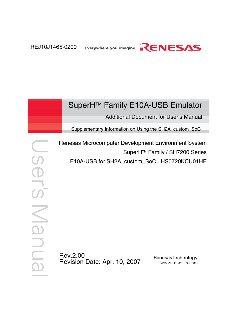 Renesas SuperH HS0720KCU01HE User Manual | 54 pages