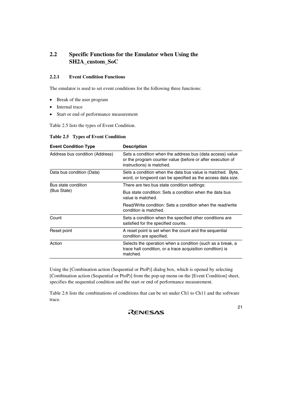 1 event condition functions | Renesas SuperH HS0720KCU01HE User Manual | Page 27 / 54