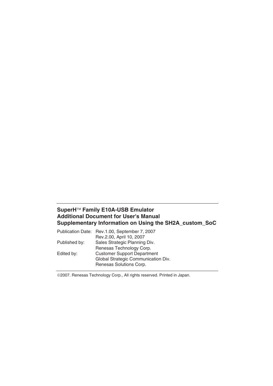 Colophon | Renesas SuperH HS0720KCU01HE User Manual | Page 51 / 54