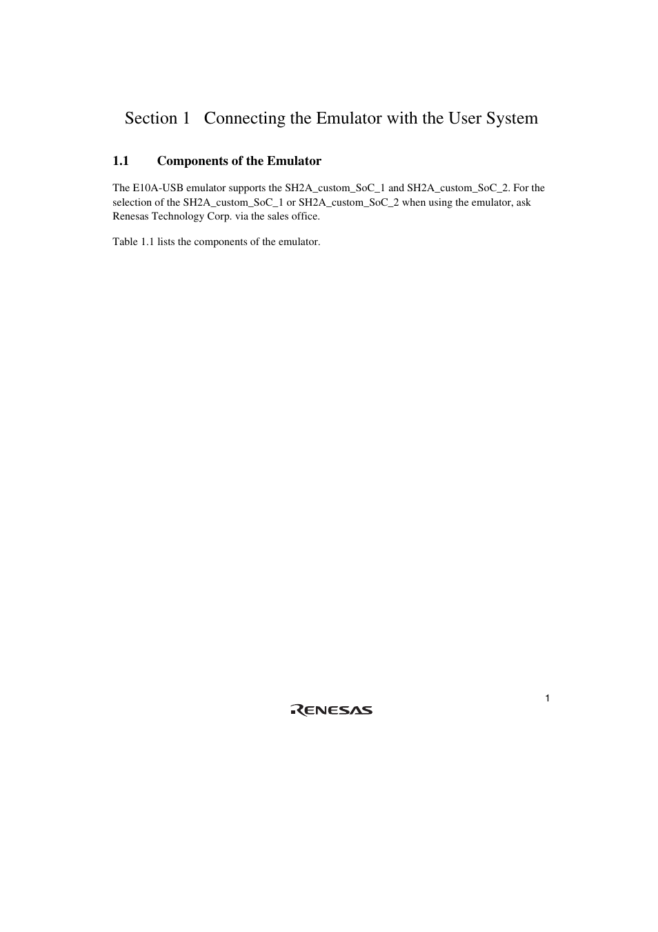 1 components of the emulator | Renesas SuperH HS0720KCU01HE User Manual | Page 7 / 54