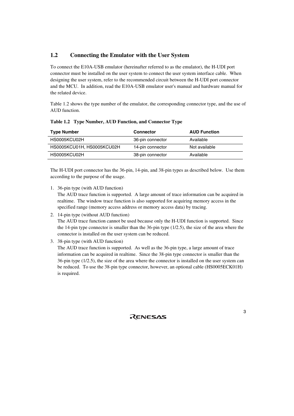 2 connecting the emulator with the user system | Renesas SuperH HS0720KCU01HE User Manual | Page 9 / 54