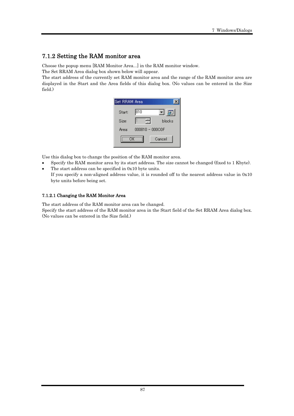 2 setting the ram monitor area, 1 changing the ram monitor area | Renesas Emulator Debugger M16C PC4701 User Manual | Page 101 / 296