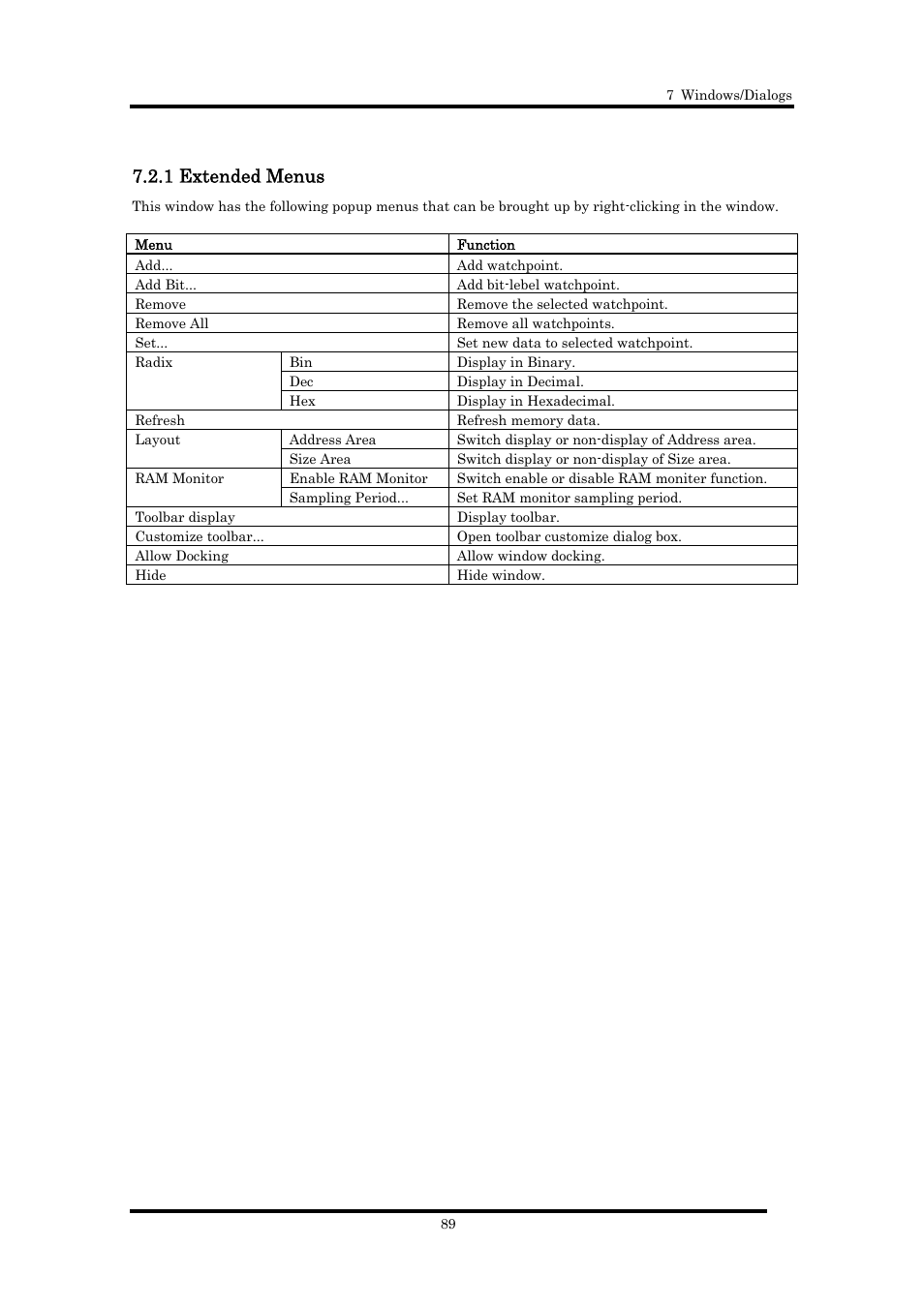 1 extended menus | Renesas Emulator Debugger M16C PC4701 User Manual | Page 103 / 296