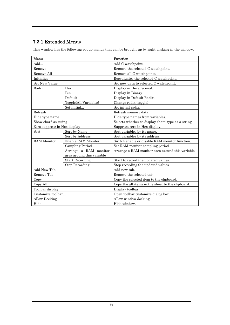 1 extended menus | Renesas Emulator Debugger M16C PC4701 User Manual | Page 106 / 296