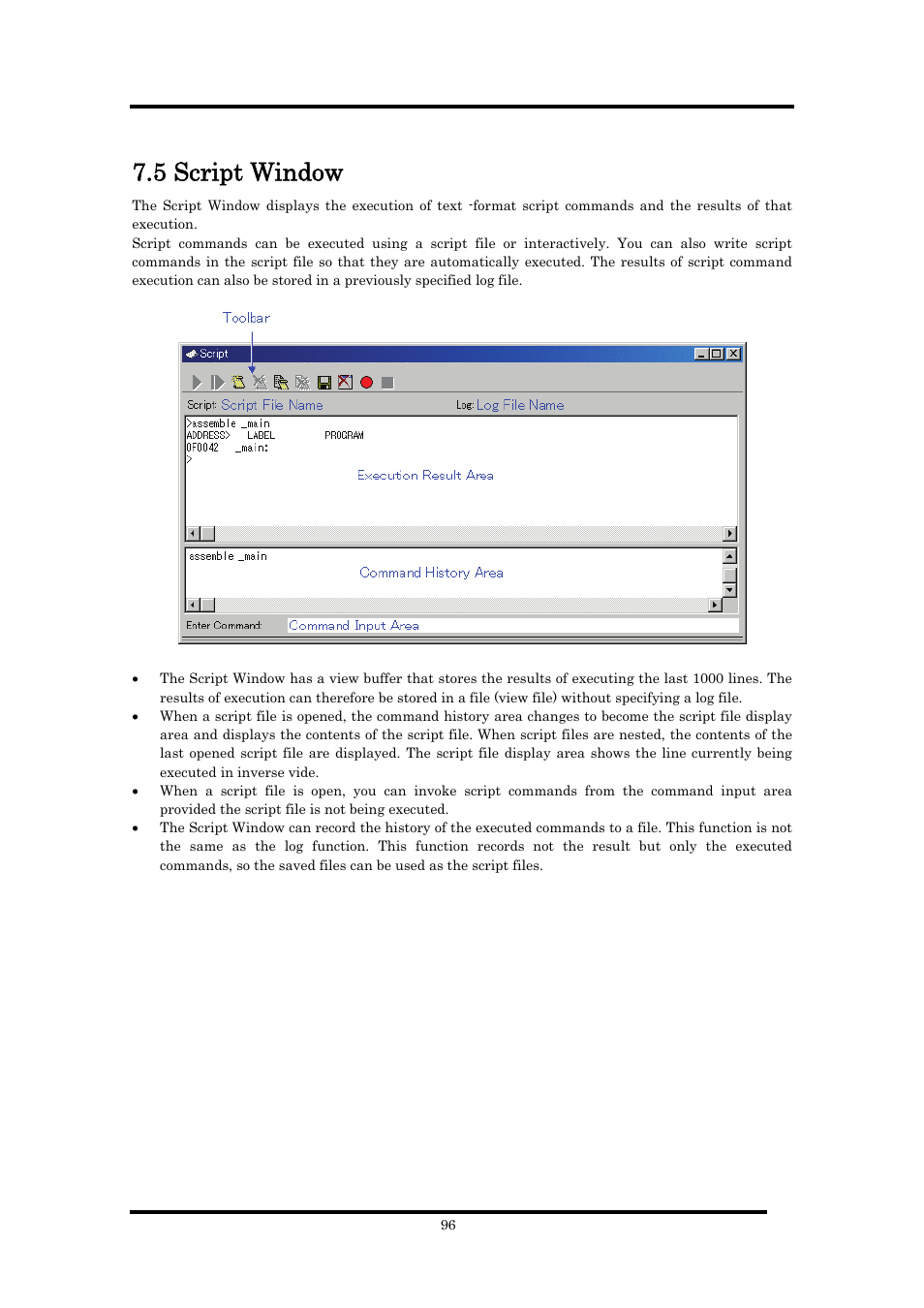 5 script window | Renesas Emulator Debugger M16C PC4701 User Manual | Page 110 / 296