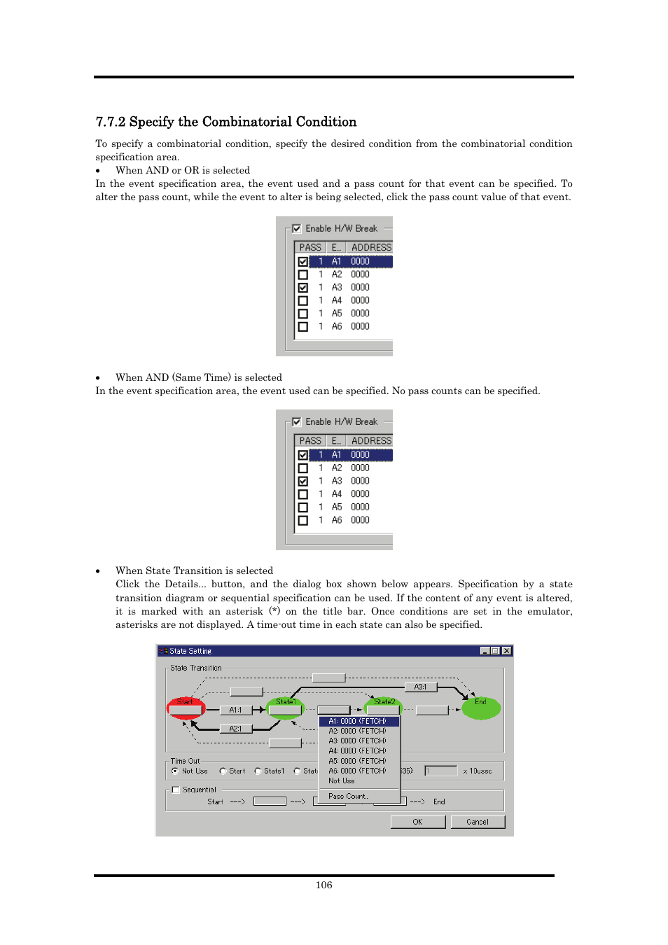 2 specify the combinatorial condition | Renesas Emulator Debugger M16C PC4701 User Manual | Page 120 / 296